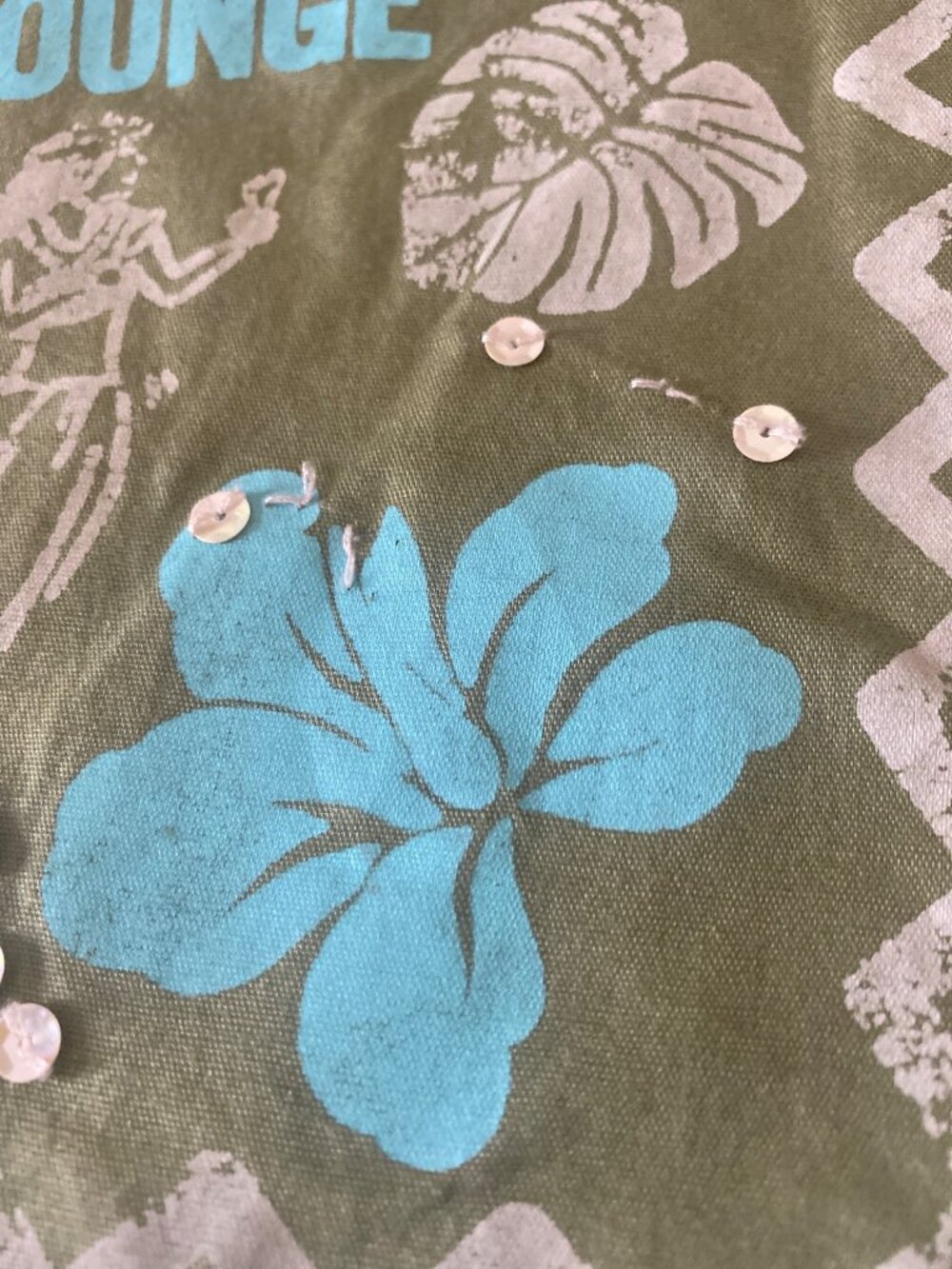 2000's Old Navy Green Cotton Tote Bag With Hula-Themed Print 12"x15" - Picture 8 of 8